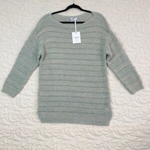 Cocogio Loose Knit Sweater Aqua Green Metallic Thread Womens XL Made in Italy